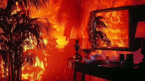 Tropical Interior with Red Lighting