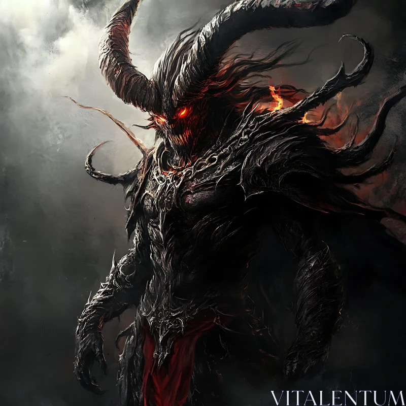 AI ART Horned Demon with Fiery Eyes Illustration