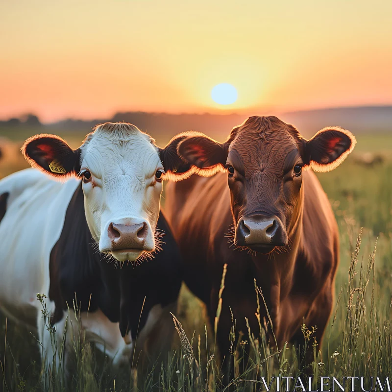 Pastoral Sunset with Cows AI Image