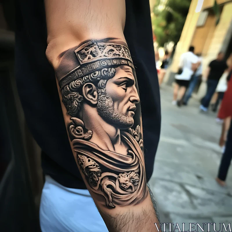 Intricate Roman Forearm Tattoo with Realistic Features AI Image