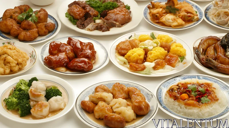 Assortment of Chinese Cuisine Platters AI Image