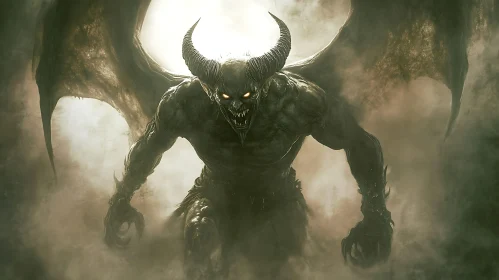 Winged Demon in Smoky Abyss