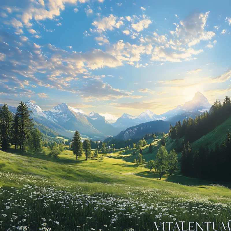 AI ART Scenic Mountain Landscape with Wildflowers