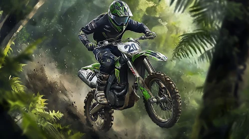 Off-Road Motorcycle Action in Lush Greenery