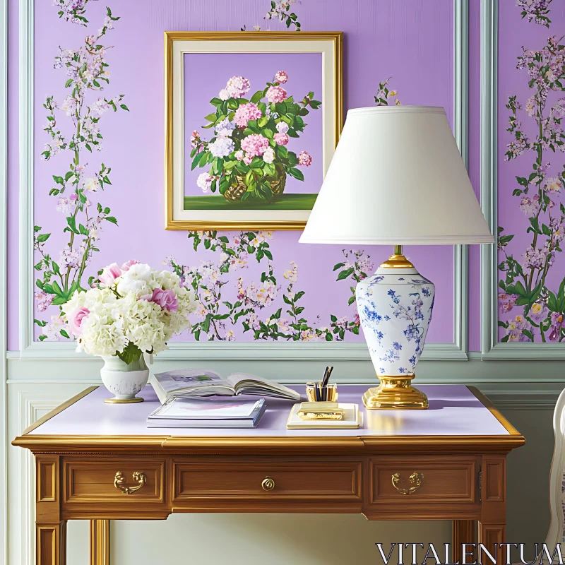 AI ART Lilac Interior with Floral Accents