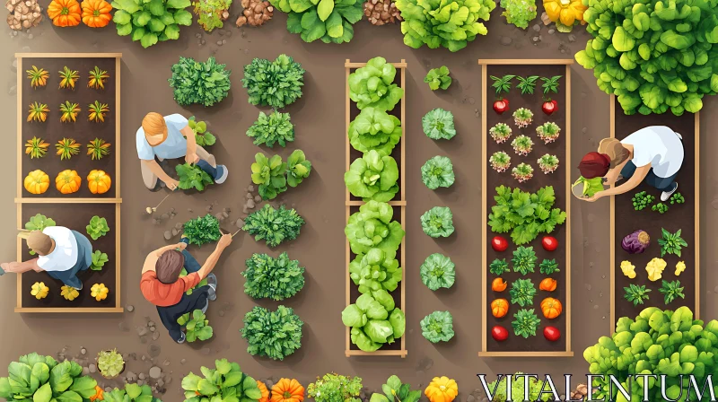 Aerial View of People Harvesting Vegetables AI Image