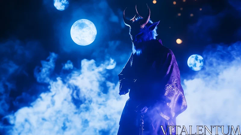 Mystical Horned Character Under Moonlight AI Image