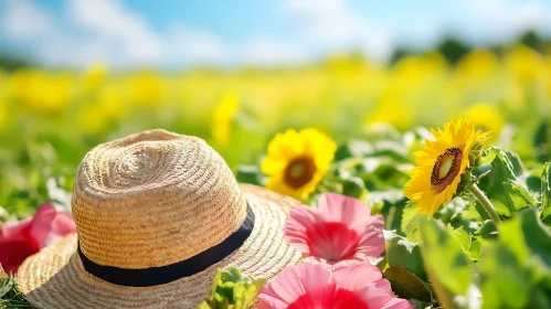 Sunflowers, Hat, and Summer Field