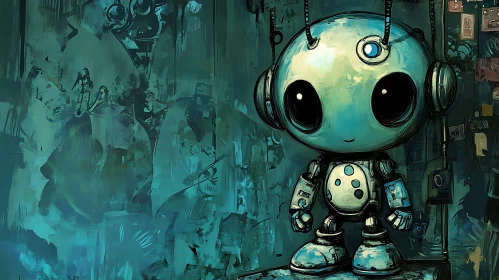 Whimsical Robot in Teal Hues