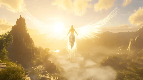 Radiant Angel in Misty Mountains