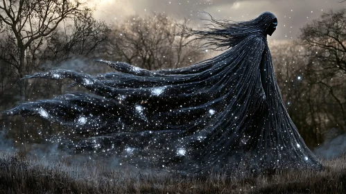 Ethereal Figure in Starry Nightscape