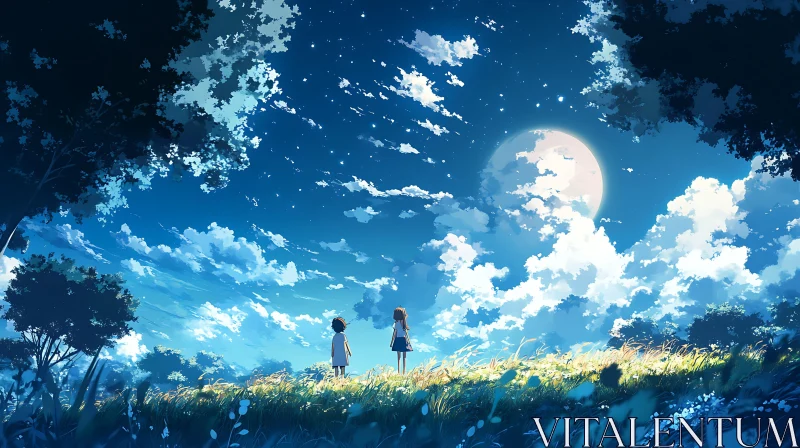 AI ART Dreamy Anime Landscape with Moon