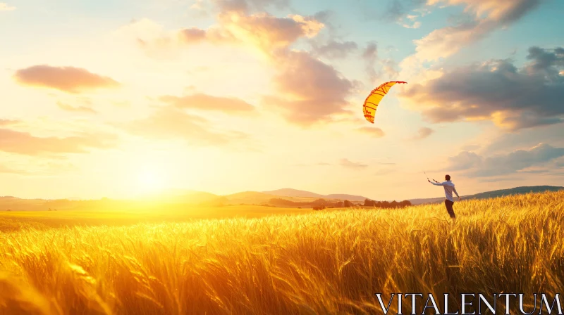 Sunset Kite in Golden Field AI Image