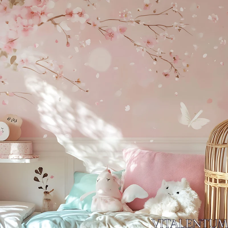 Serene Pink Interior with Floral Accents AI Image