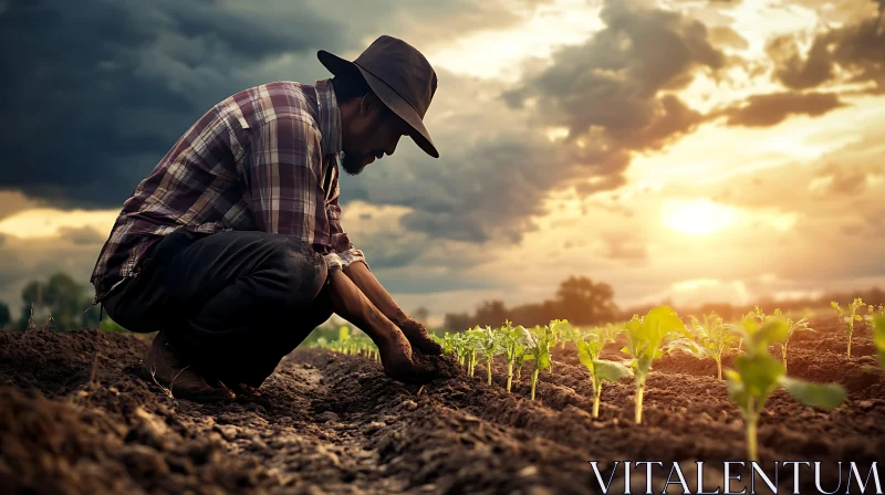 Agricultural Worker Planting Crops AI Image