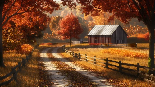 Autumnal Countryside Barn Scene