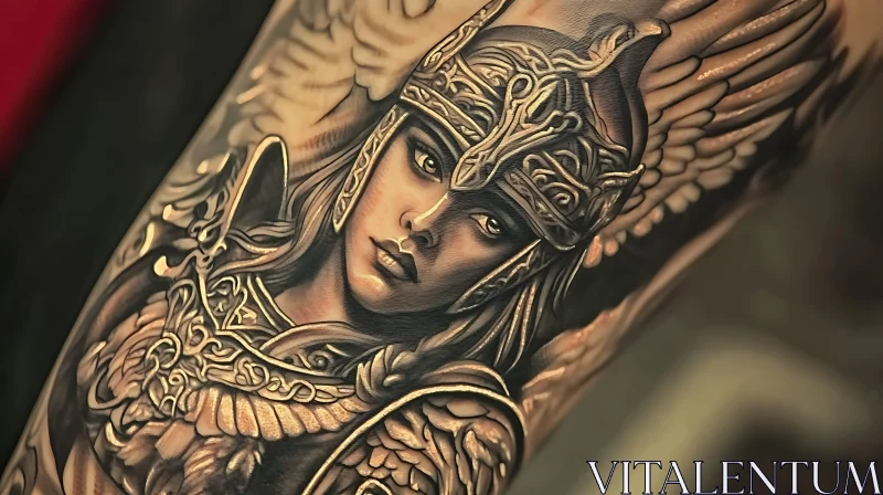 Detailed Tattoo Art of a Mythological Female Warrior AI Image