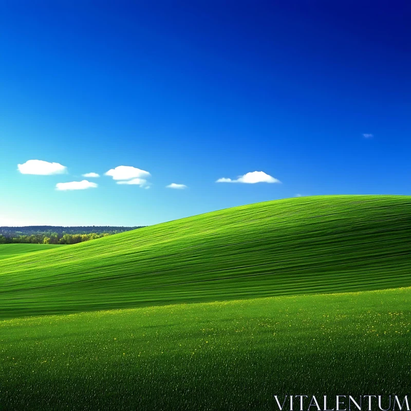 Lush Field and Blue Sky Landscape AI Image