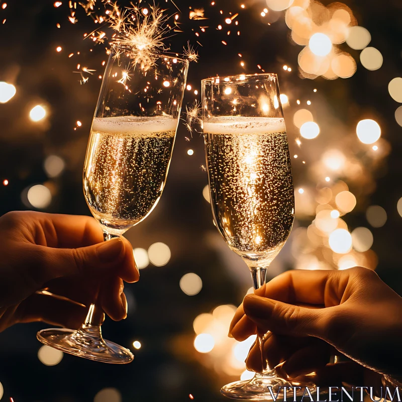 Celebratory Toast with Champagne and Sparklers AI Image