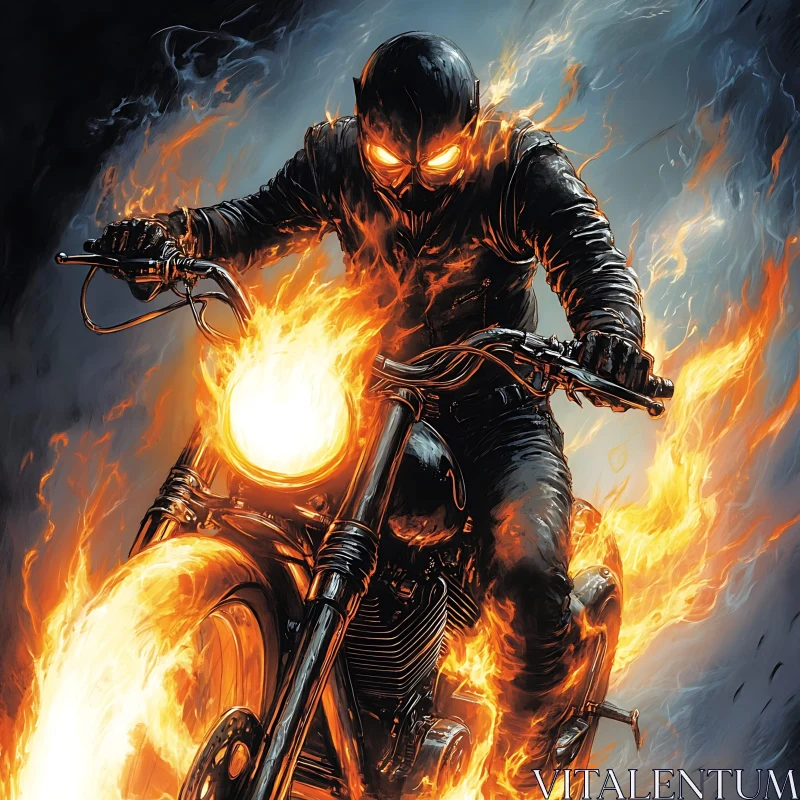 AI ART Fiery Motorcycle Rider