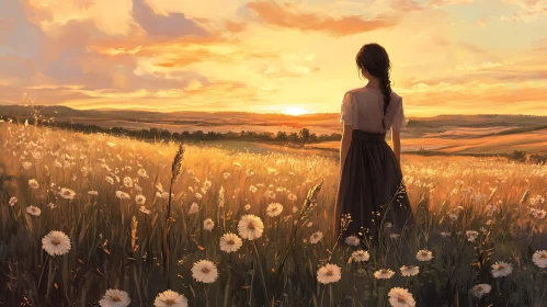 Woman in Field at Sunset