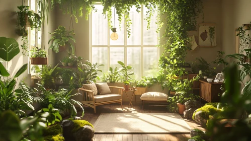 Sunlit Indoor Garden with Lush Plants