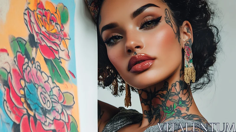 Vivid Image of Woman Showcasing Artful Tattoos AI Image