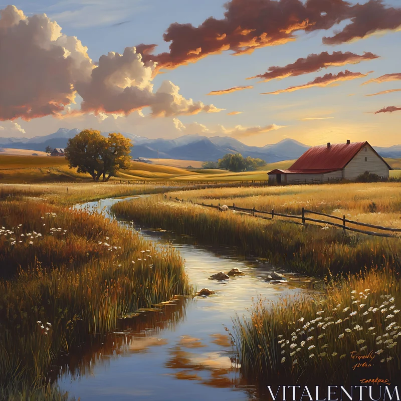 AI ART Golden Fields and Winding River