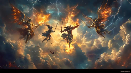 Angels with Fiery Swords in Thunderstorm