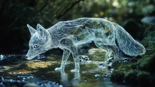 Light Fox in Forest Stream