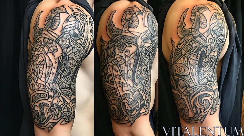 Complex Arm Tattoo with Viking Symbols AI Image