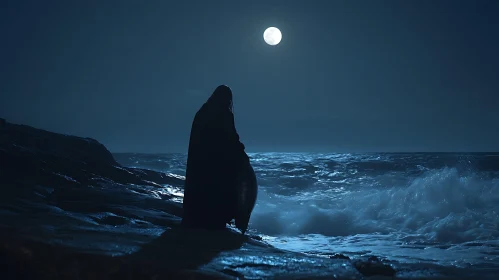 Night Watcher by the Ocean