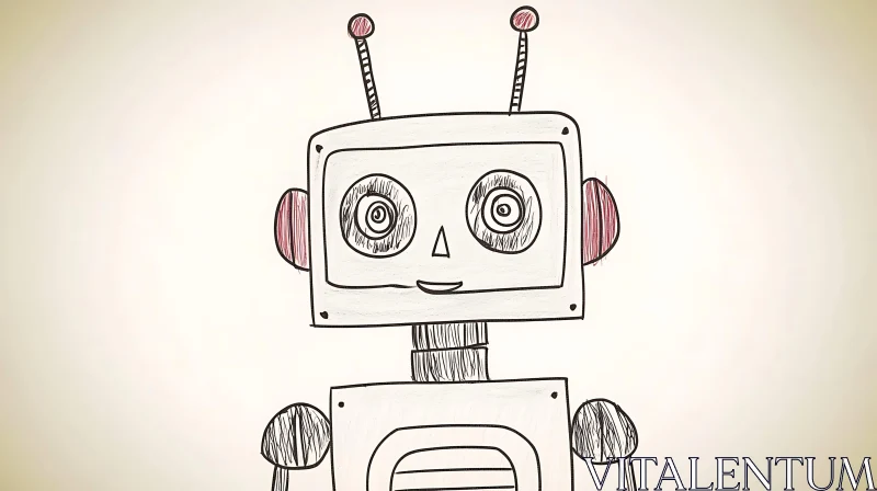 AI ART Friendly Robot Illustration, Hand-Drawn Style