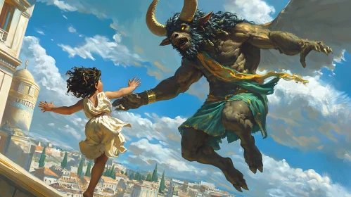 Winged Minotaur and Girl