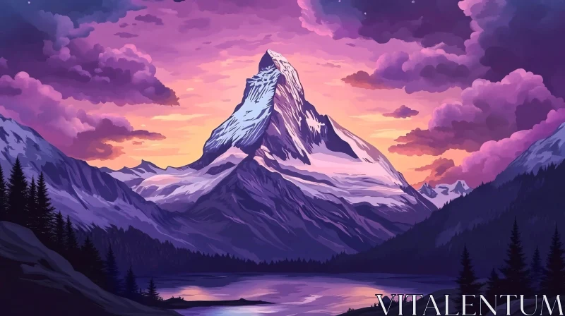 Sunset Over a Serene Mountain Landscape AI Image