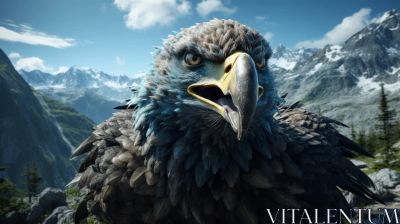 Majestic Eagle Against Mountain Backdrop: An Unreal Engine Artistic Representation AI Image