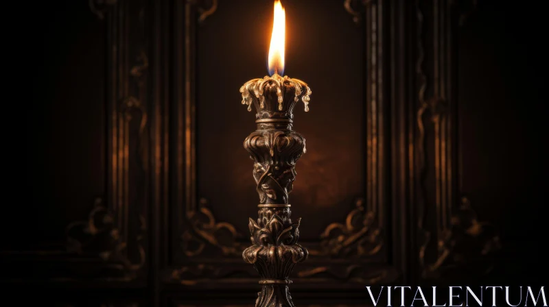 Photorealistic Candlelight in Ornate Frame Against Dark Background AI Image