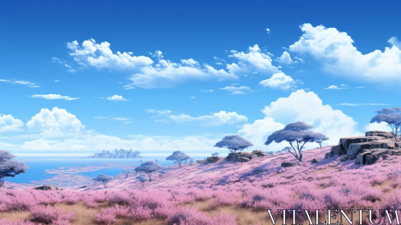 Pink Landscape and Coastal Scenery in Animecore Aesthetics AI Image