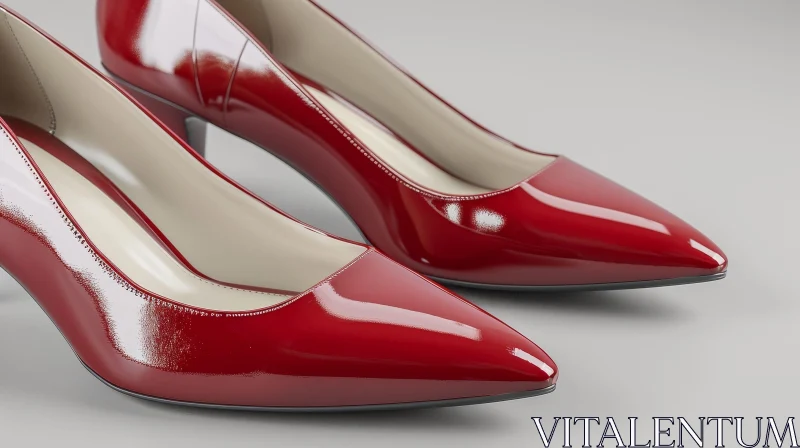 Red High-Heeled Shoes: Shiny Patent Leather, Pointed Toe, 3-Inch Heels AI Image