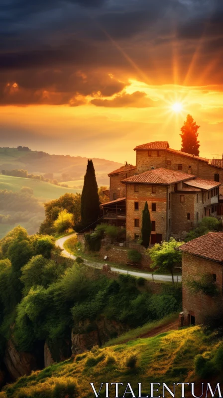 Sunrise in a Charming Tuscan Village: A Captivating UHD Stock Photo AI Image