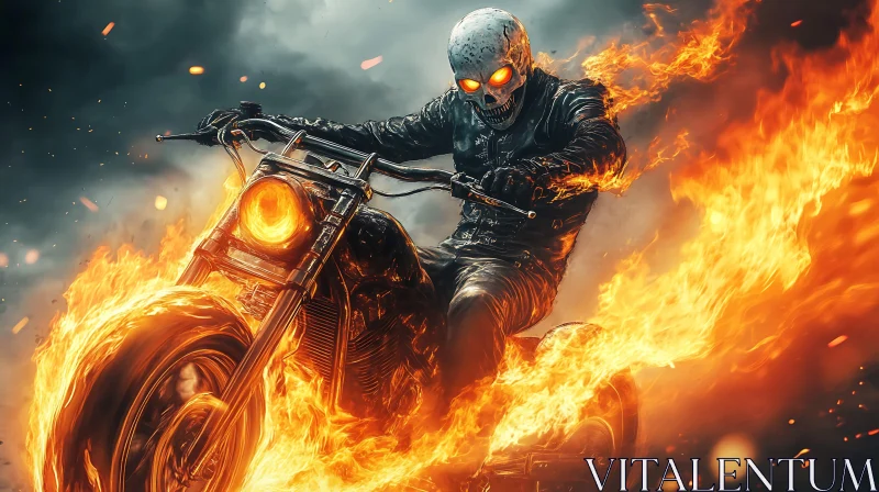 AI ART Flaming Motorcycle Rider with Skull