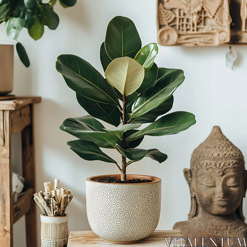 Indoor Plant with Buddha Statue AI Image