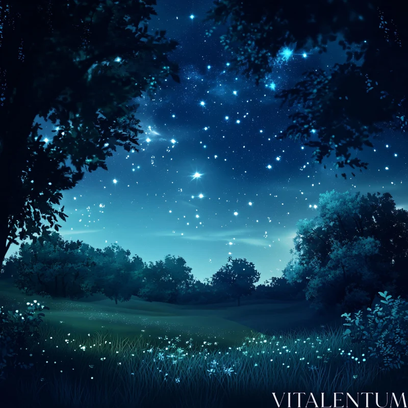 Tranquil Night Sky Over Field AI Image