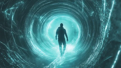 Silhouette in Luminous Tunnel