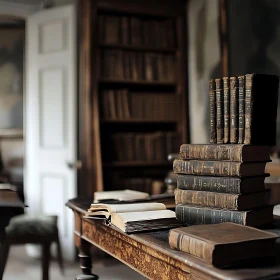 Vintage Library Still Life with Books