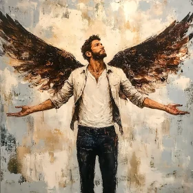 Man with Wings Looking Up Art