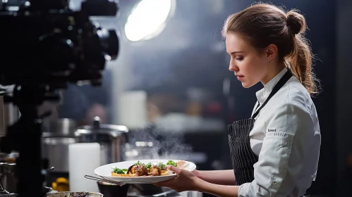 Chef Plating in a Professional Kitchen