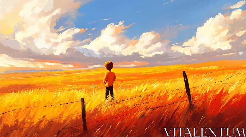 Child in Field of Gold AI Image