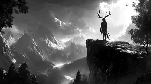 Misty Mountains and Horned Figure