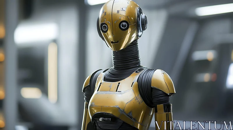 Futuristic Humanoid Robot with Gold and Black Design AI Image